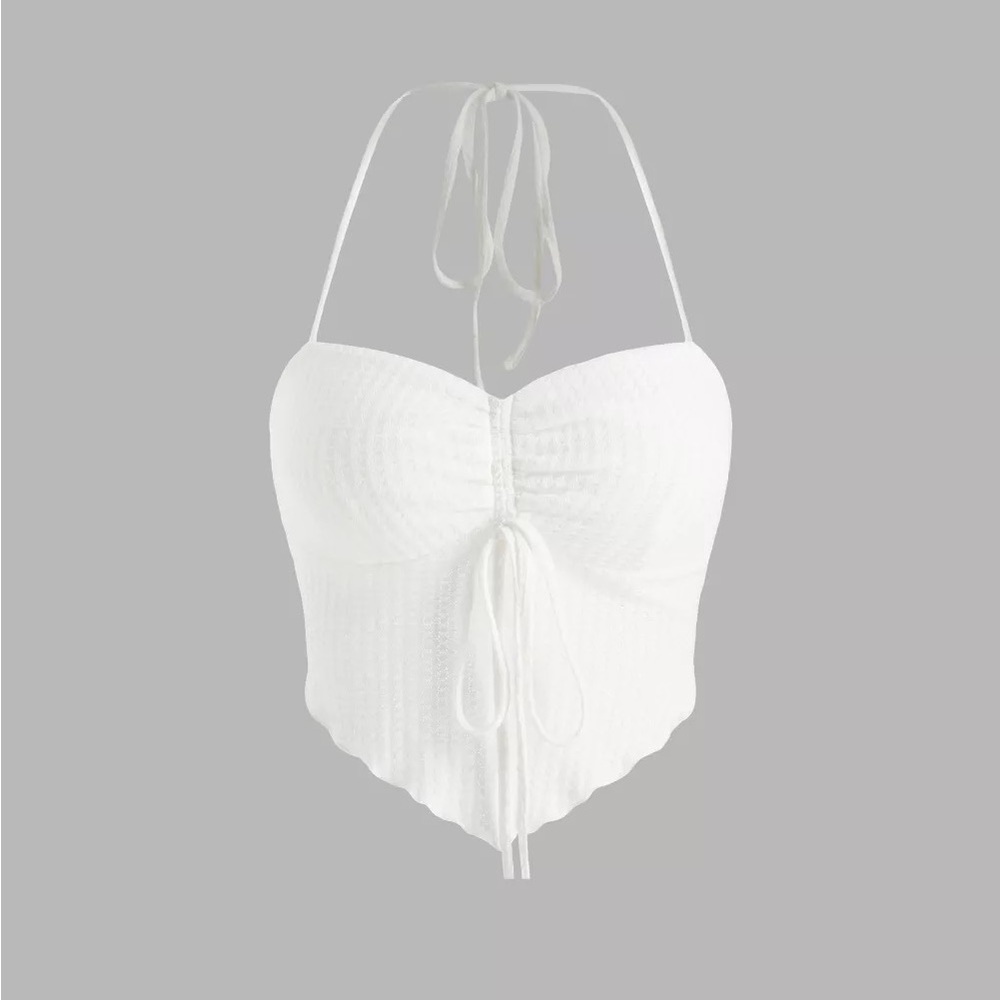 2 Cider L Textured Halter Drawstring Crop Top